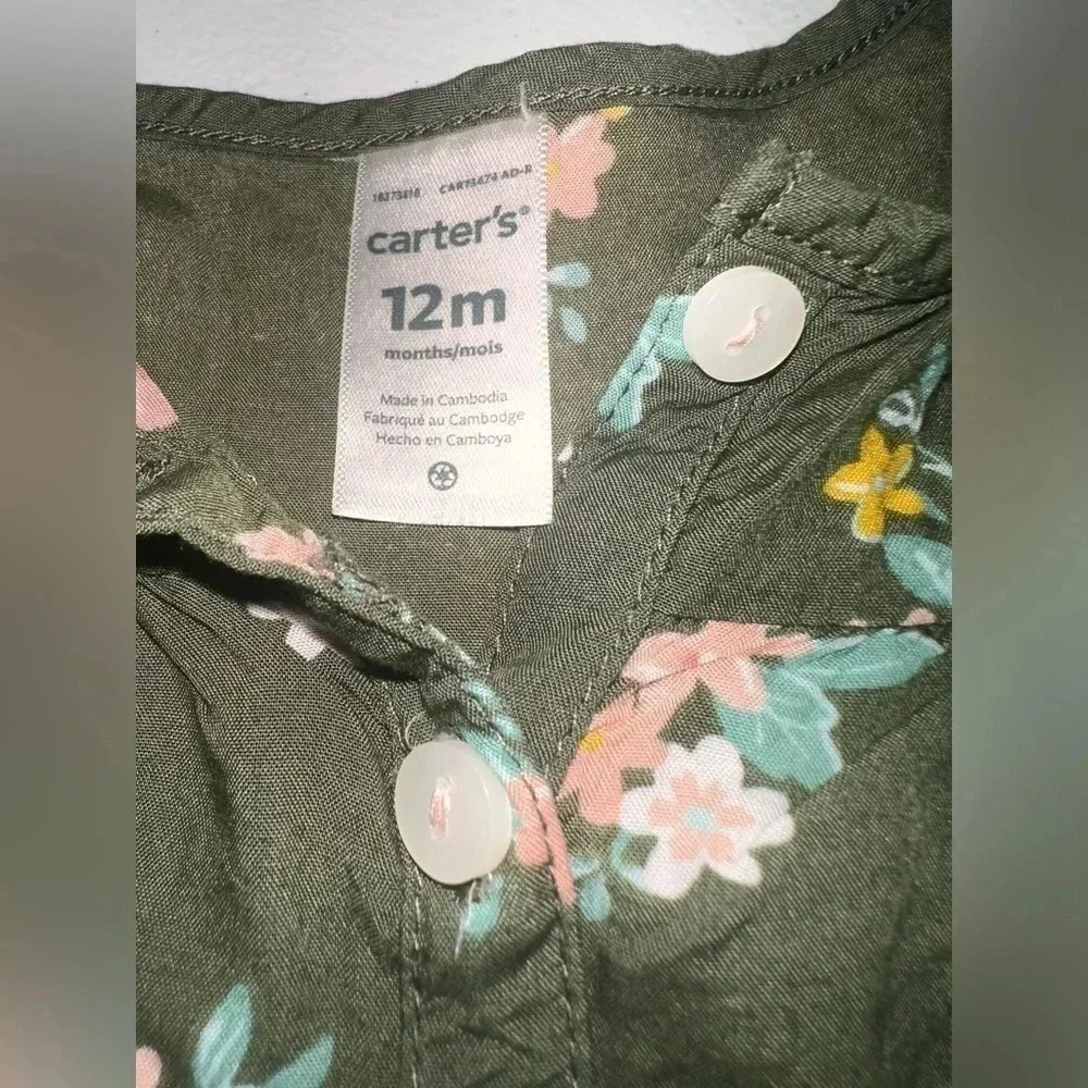 12 month shirt green floral top with  jeggins outfit.